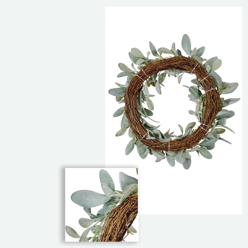 Spring Flocked Lambs Ear Wreath,Year Round Everyday Foliage Wreath on Grapevine Base with Greenery Leaves for Front Door