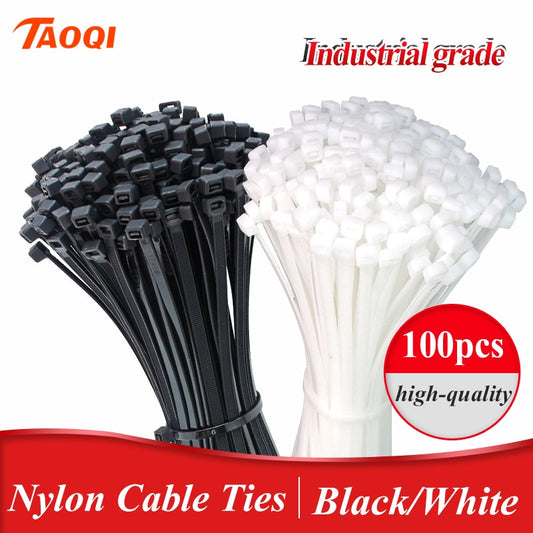 Self-locking plastic nylon tie 100PCS/bag  black Zip wraps strap nylon cable tie set  fastening ring  Loop Wire Wrap