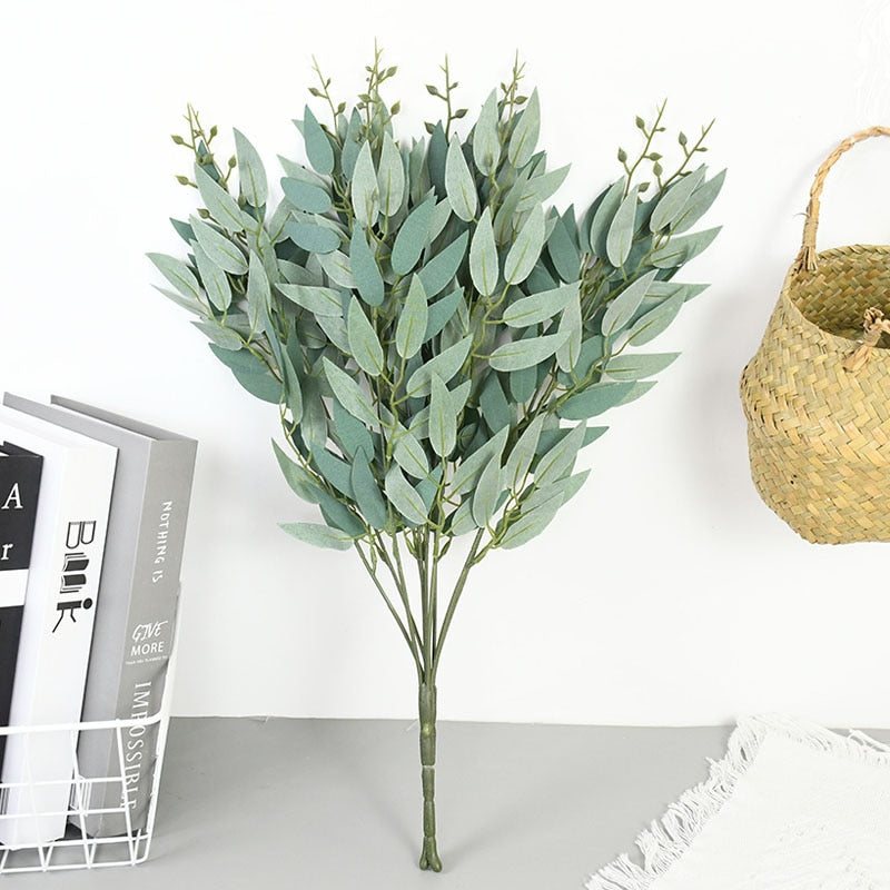 Silk Artificial Willow Bouquet Fake Green Leaves for Wedding Home Garden Vase Decoration Jungle Party DIY Plants Wreath